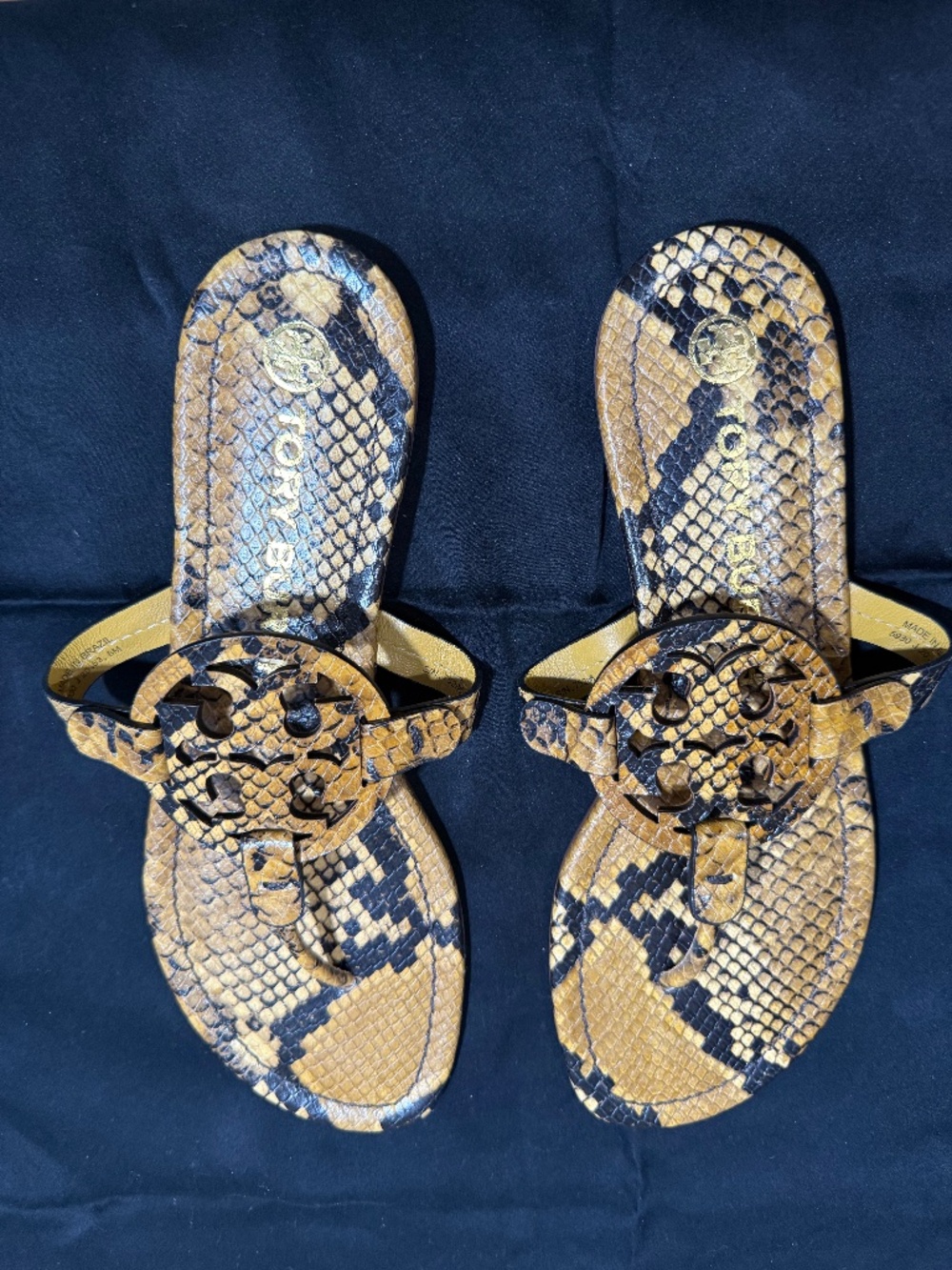 Tory Burch Women's Miller Snake-Embossed Leather Sandals Size 8